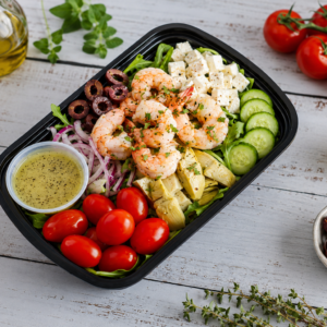 La salade de crevettes à l'ail, à la grecque