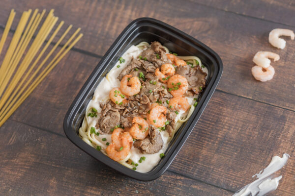 Les linguinis crémeux surf'n turf