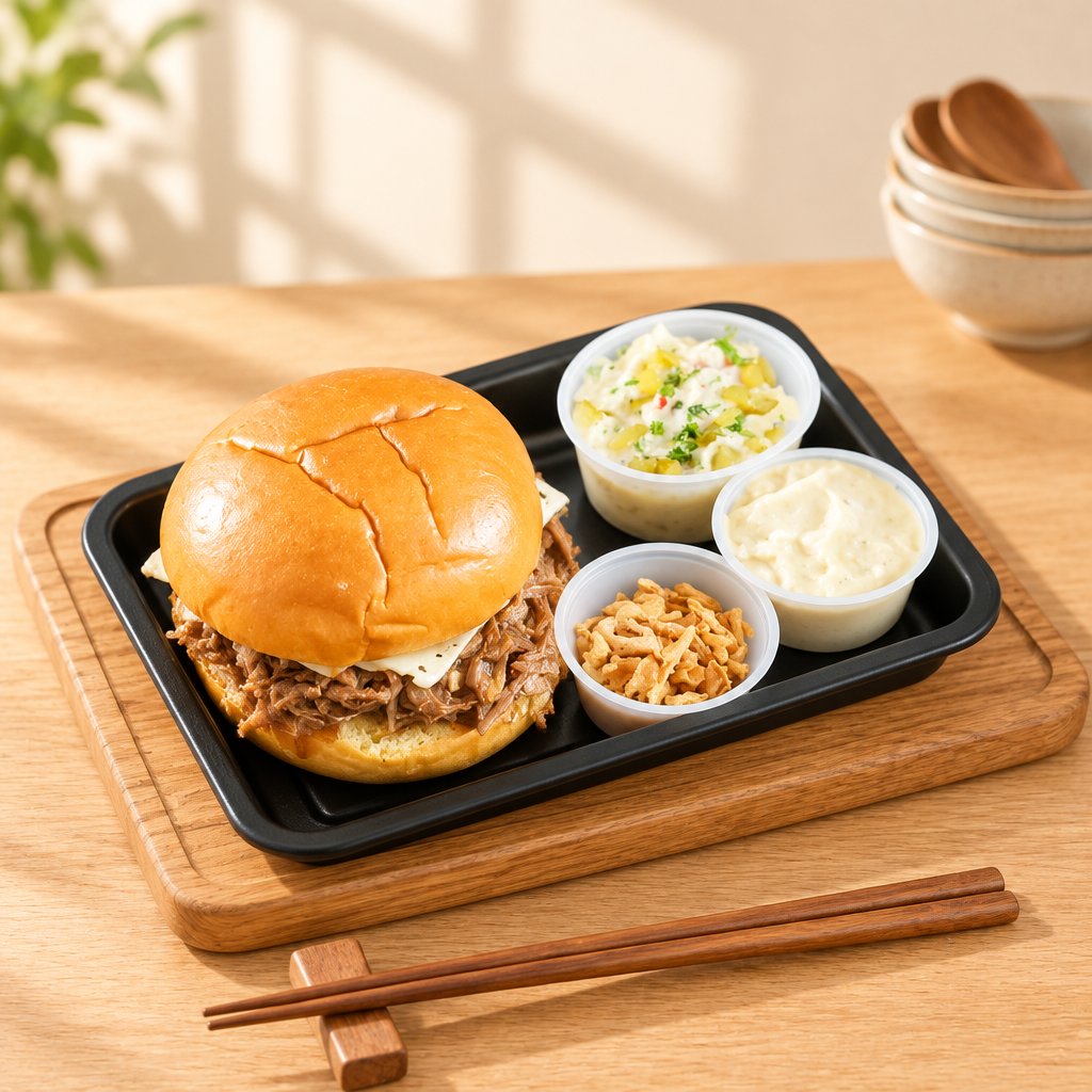 Le sandwich de boeuf effiloché & salade de pommes de terre