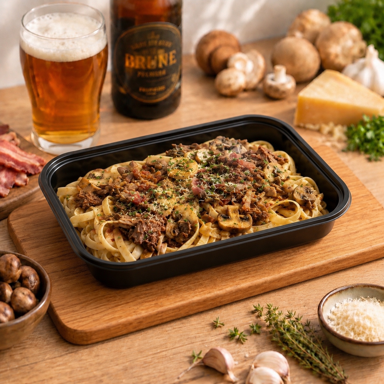 Les tagliatelles au boeuf braisé oignons & bière