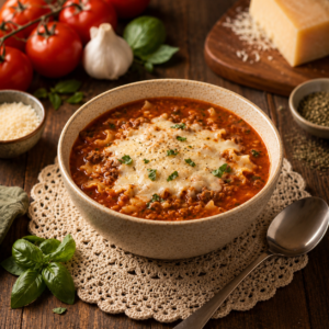 La soupe lasagne (+ mozzarella) aux pâtes Malfalda