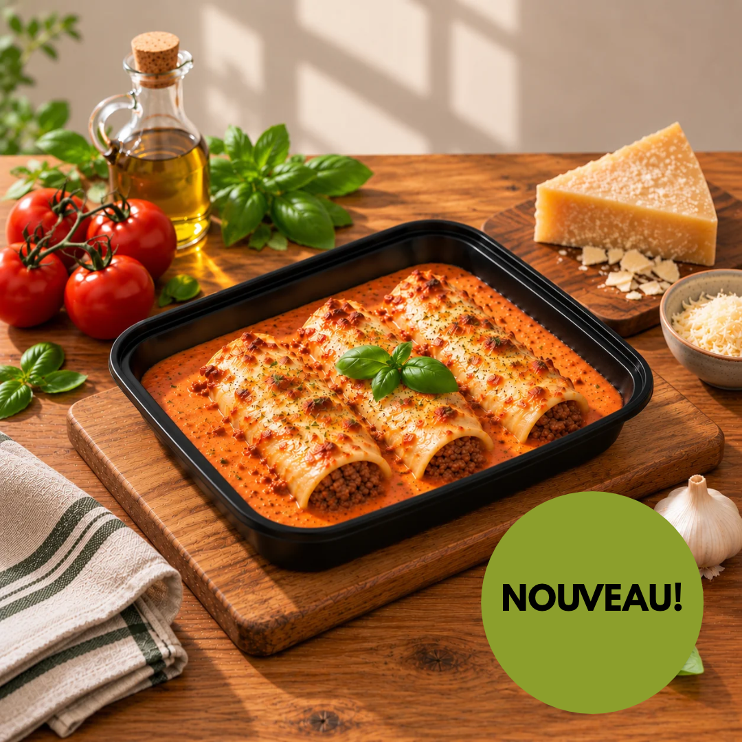 Les manicottis à la viande & sauce rosée gratinés